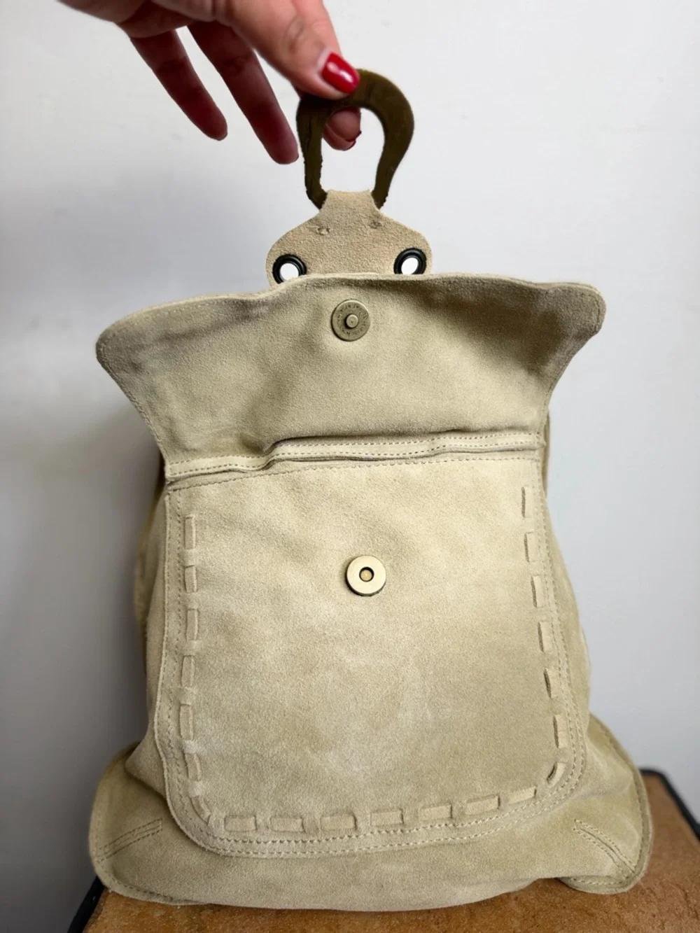 Vintage Guess Suede Shoulder Bag Beige Boho Tassel Leather Y2K - Picture 9 of 14